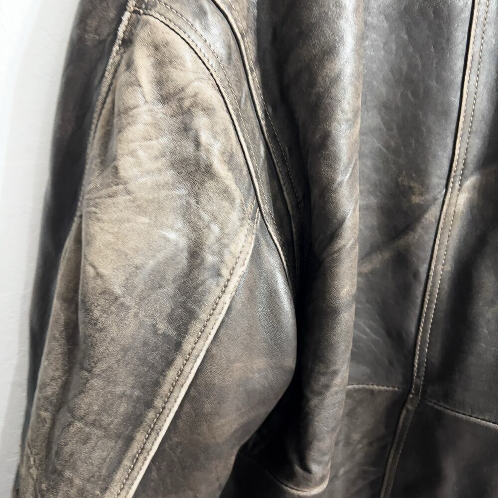 Vintage Brown Leather Bomber Large Full Zip Jacket Dad 80s 90s Distressed Heavy - Picture 6 of 15
